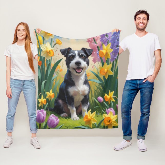 Manta Polar Pintura de flores de primavera de perro terrier de (In situ)