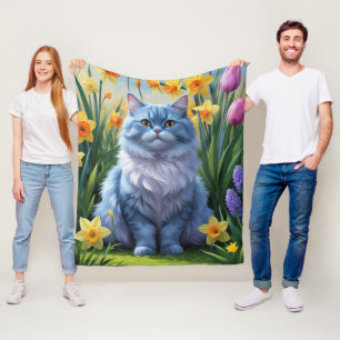 Manta Polar Pintura de flores de primavera del gato azul orien