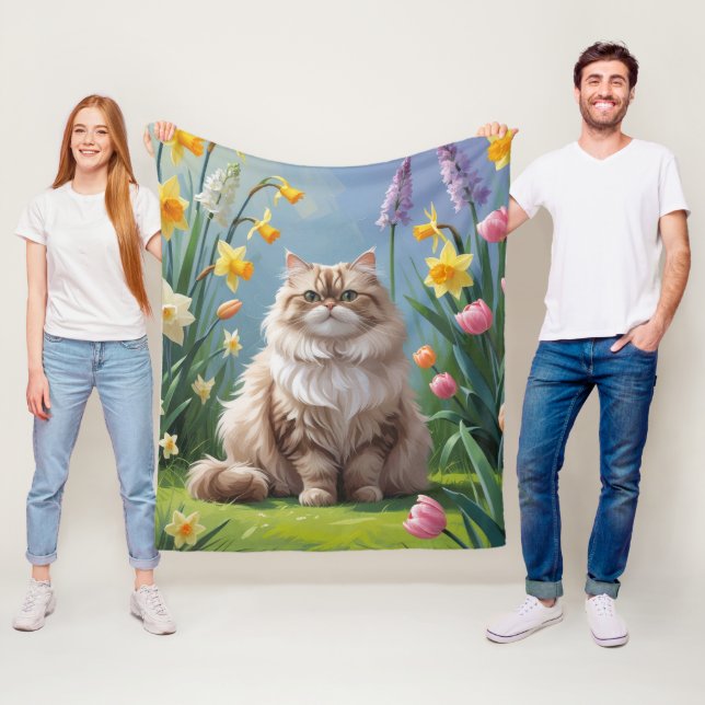 Manta Polar Pintura de flores de primavera del gato persa (In situ)