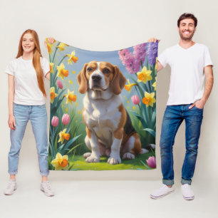 Manta Polar Pintura de flores de primavera del perro Beagle 