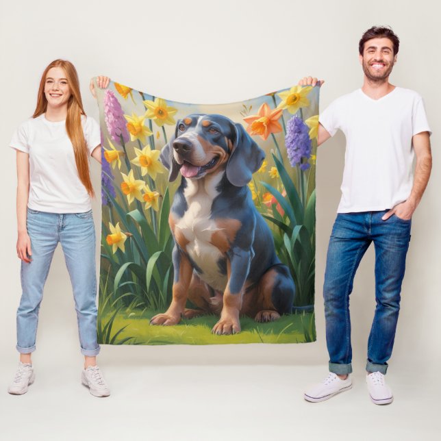Manta Polar Pintura de flores de primavera del perro Bluetick  (In situ)
