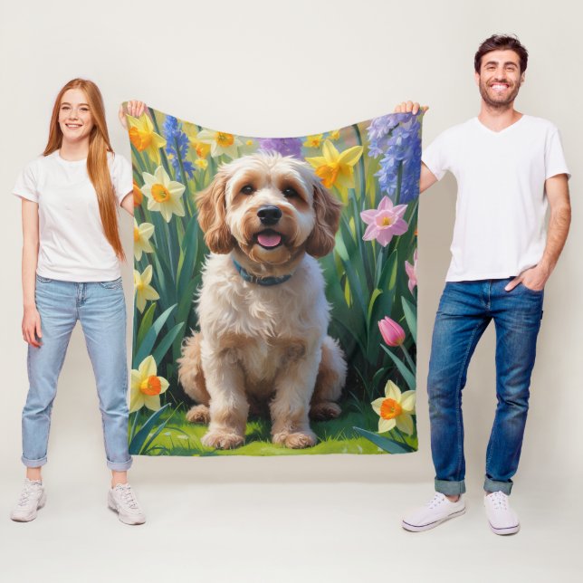 Manta Polar Pintura de flores de primavera del perro Cockapoo (In situ)
