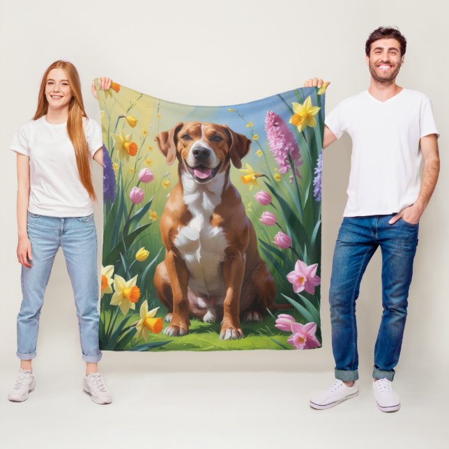 Manta Polar Pintura de flores de primavera del perro Ridgeback (In situ)