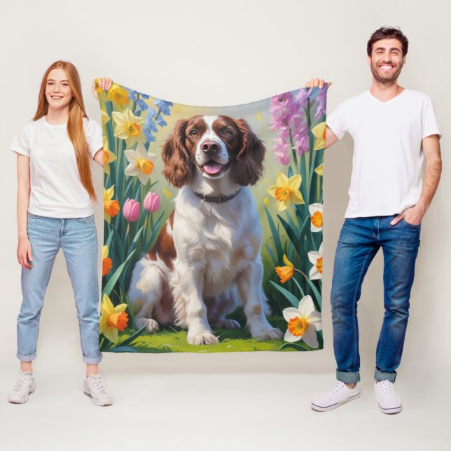 Manta Polar Pintura de flores de primavera del perro Springer  (In situ)