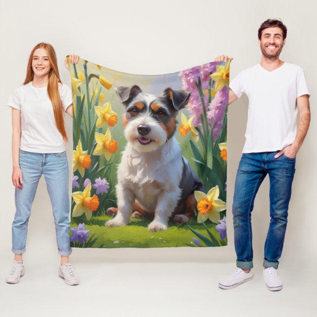 Manta Polar Pintura de flores de primavera del perro terrier a (In situ)