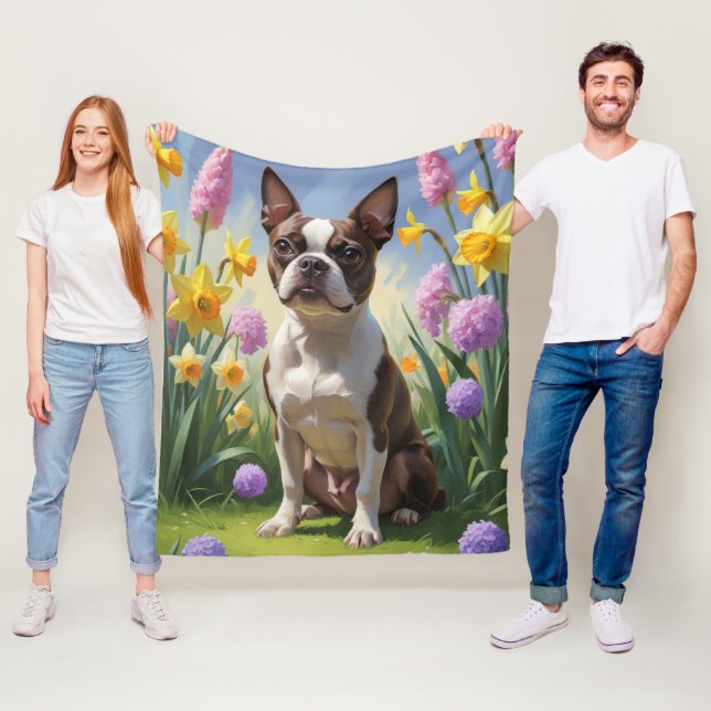 Manta Polar Pintura de flores de primavera del perro Terrier d (In situ)