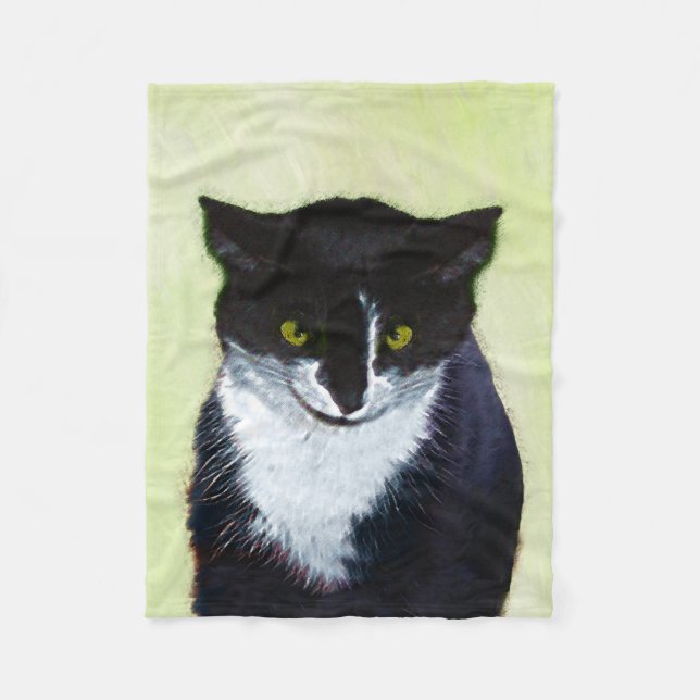 Manta Polar Pintura de gatos de Tuxedo - Arte de gatos origina (Anverso)