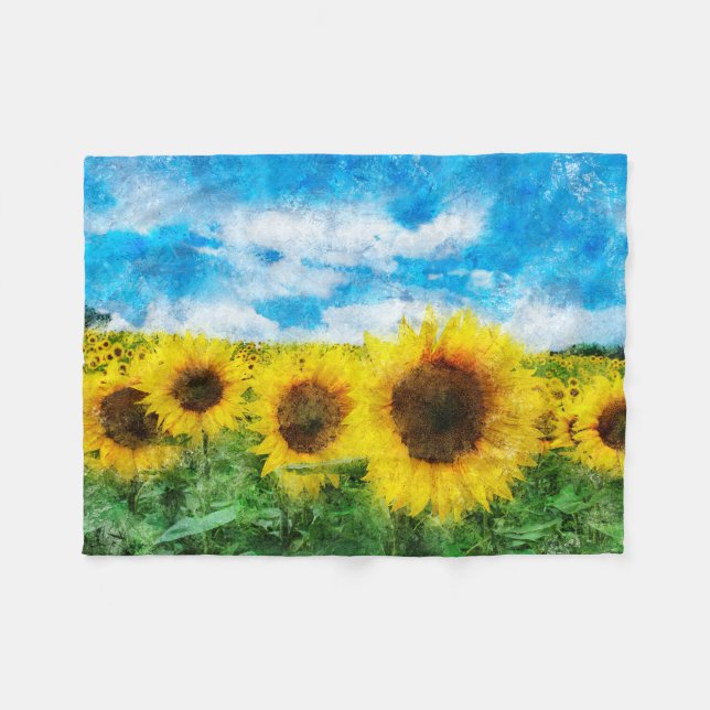 Manta Polar Pintura de girasoles (Frente (Horizontal))