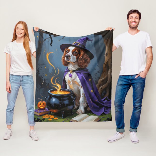 Manta Polar Pintura de Halloween de Brittany Spaniel Dog Whims (In situ)