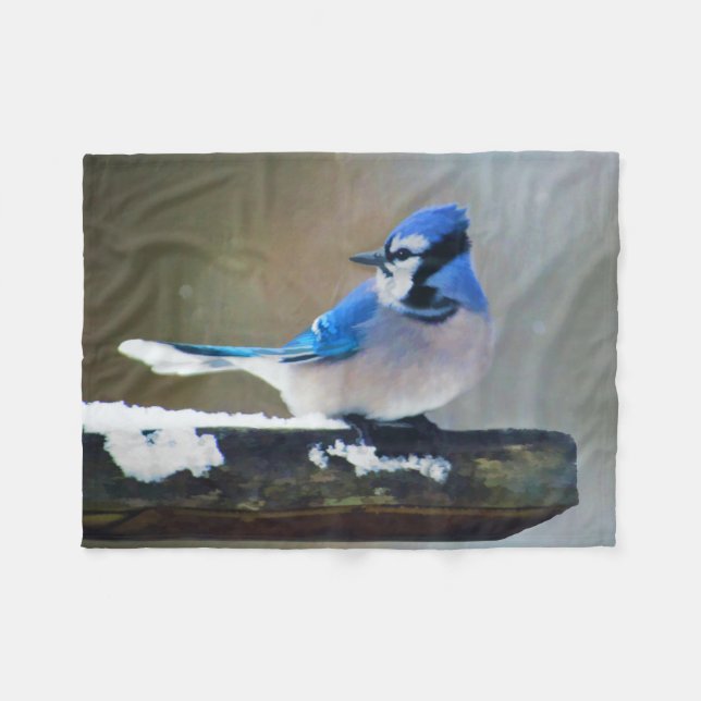 Manta Polar Pintura de Jay azul - Arte de pájaro original (Frente (Horizontal))