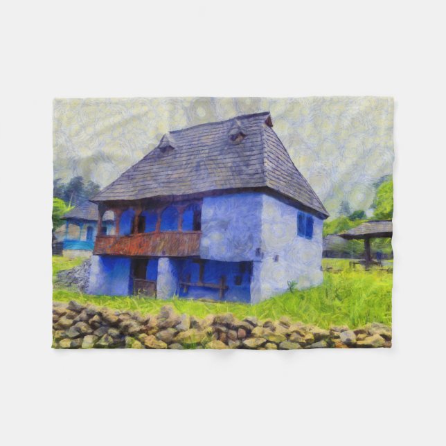 Manta Polar Pintura de la casa azul (Frente (Horizontal))