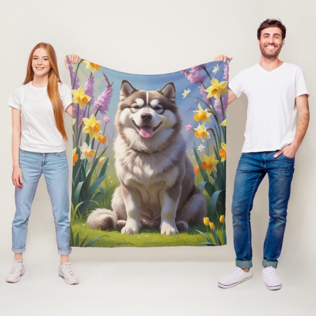 Manta Polar Pintura de la primavera de perros malamutas de Ala (In situ)