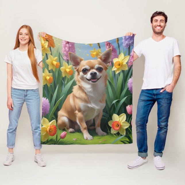 Manta Polar Pintura de la primavera del perro de Chihuahua (In situ)