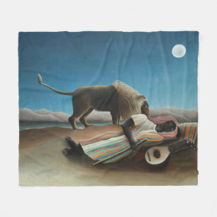 Manta Polar Pintura de león gitano durmiente de Henri Rousseau