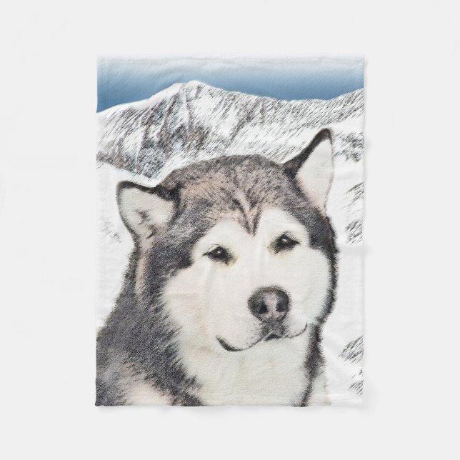 Manta Polar Pintura de Malamute de Alaska - Arte de Perro Orig (Anverso)