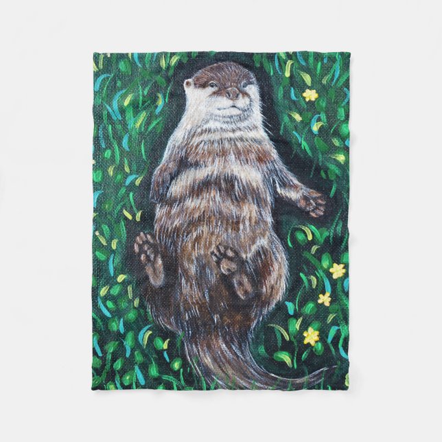 Manta Polar Pintura de nutria de río relajada (Anverso)
