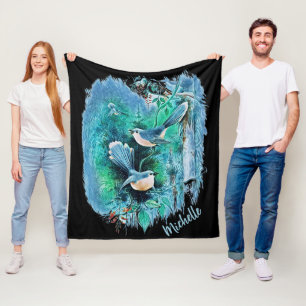 Manta Polar Pintura de pájaro azul invernal