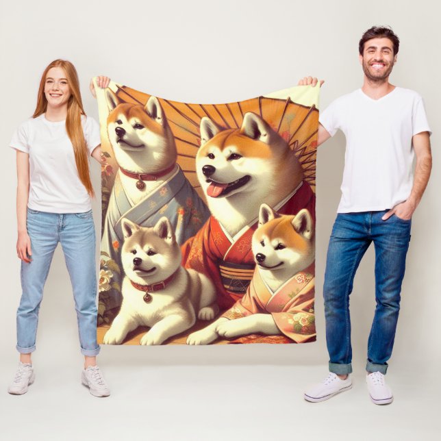 Manta Polar Pintura de perro de Akita vintage (In situ)