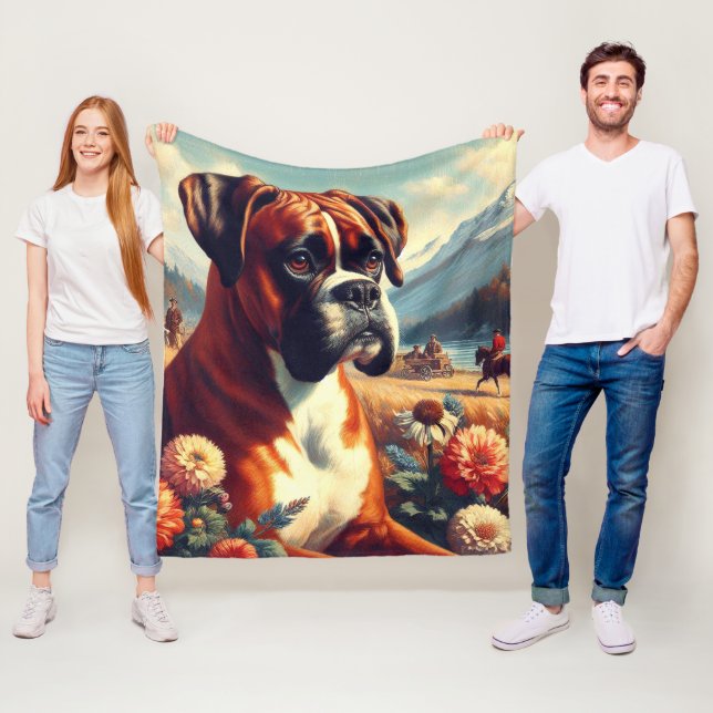 Manta Polar Pintura de perro de Boxer de época (In situ)