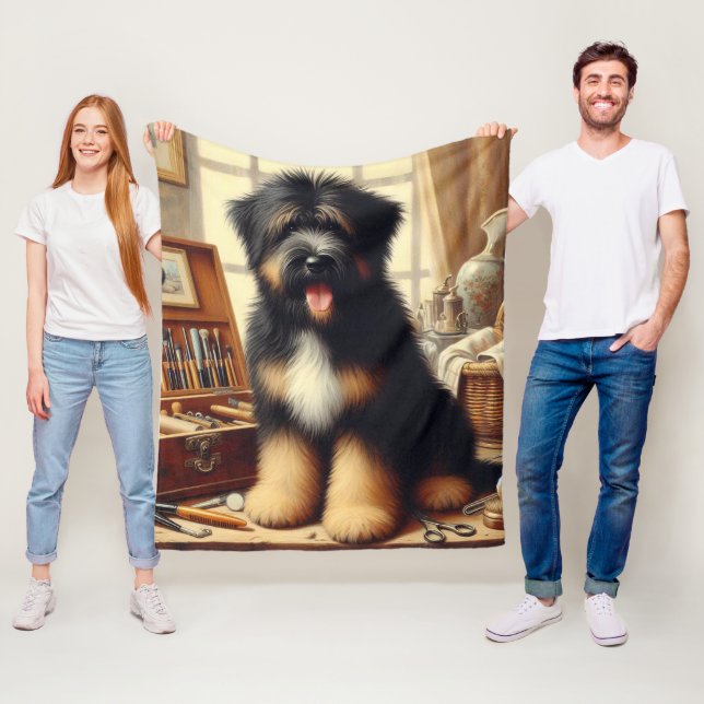 Manta Polar Pintura de perro de Briard (In situ)