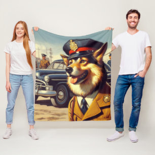 Manta Polar Pintura de perro de la policía retro