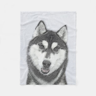 Manta Polar Pintura de perro Husky Siberiano (negro y blanco)