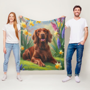 Manta Polar Pintura de perro Setter Rojo Irlandés Flores de Pr