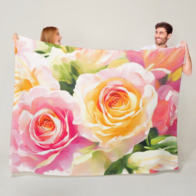 Manta Polar Pintura de rosas amarillas y rosas (In situ)