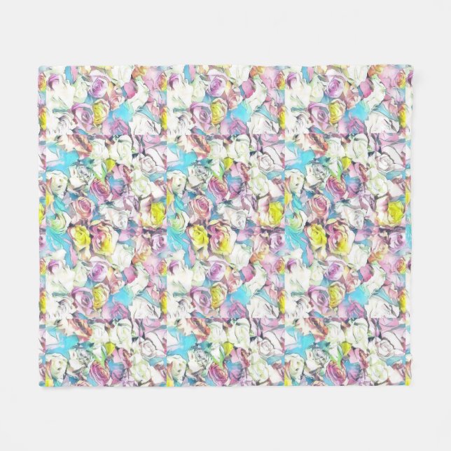 Manta Polar Pintura de rosas rosas rosas, amarillas y blancas (Frente (Horizontal))