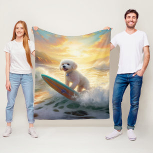 Manta Polar Pintura de surf de Bichon Frise Beach