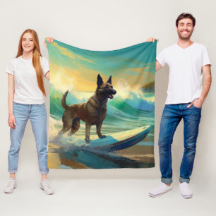 Manta Polar Pintura de surf en la playa con Malinois belga