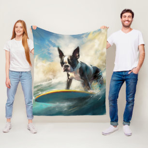 Manta Polar Pintura de surf en la playa de Boston Terrier