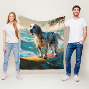 Manta Polar Pintura de surf en la playa del Setter inglés