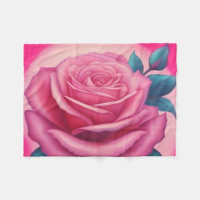 Manta Polar Pintura de una rosa rosa rosa de neón (Frente (Horizontal))