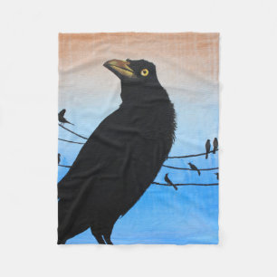 Manta Polar Pintura de vida silvestre de pájaro negro Grackle
