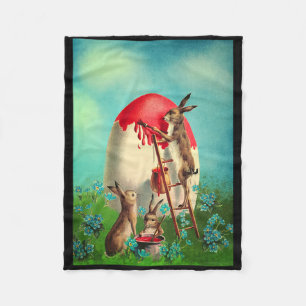 Manta Polar Pintura del conejo de Pascua retro vintage cesta d
