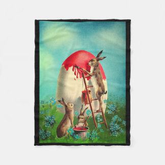 Manta Polar Pintura del conejo de Pascua retro vintage cesta d