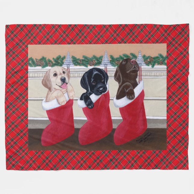 Manta Polar Pintura del navidad de los perritos del labrador (Frente (Horizontal))