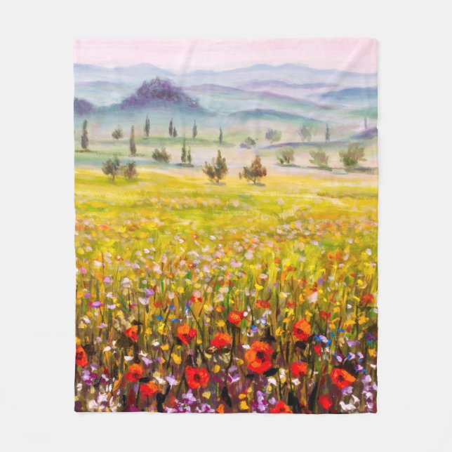 Manta Polar Pintura del paisaje de cipreses toscanos italianos (Anverso)