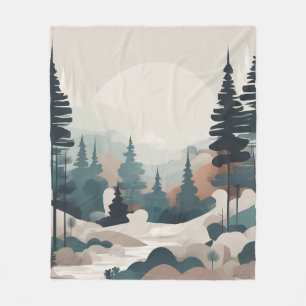 Manta Polar Pintura del paisaje forestal de Boho