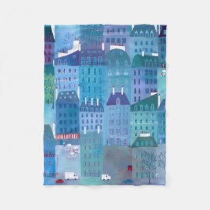 Manta Polar Pintura del paisaje urbano de París en azul