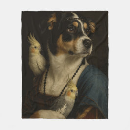 Manta Polar Pintura divertida del Renacimiento de un perro y c