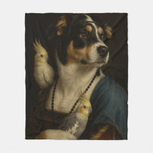 Manta Polar Pintura divertida del Renacimiento de un perro y c