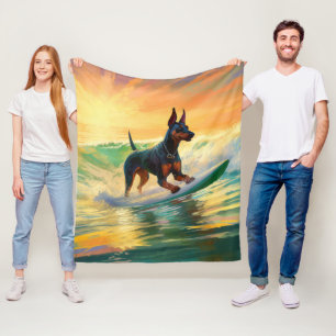 Manta Polar Pintura Doberman Beach Surfing