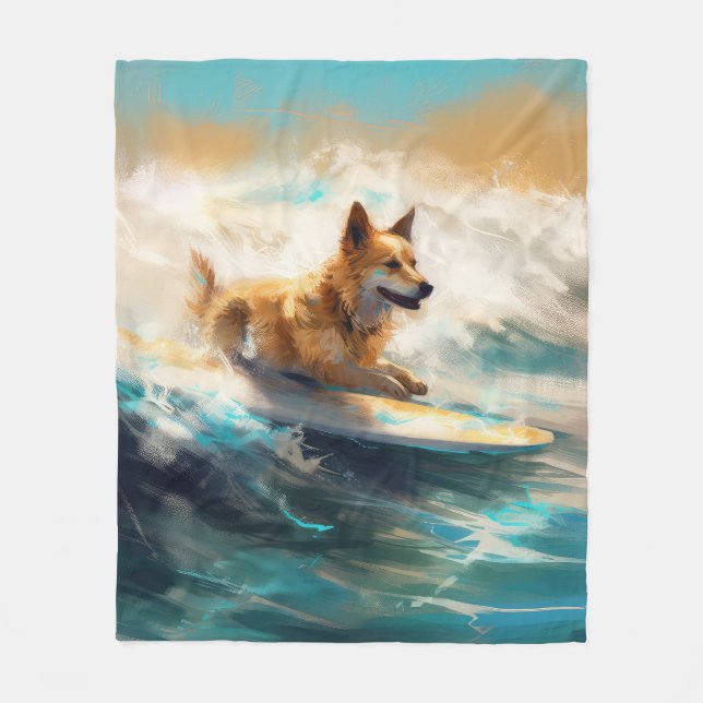 Manta Polar Pintura finlandesa de Lapphund Beach Surfing (Anverso)