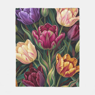 Manta Polar Pintura floral de tulipanes coloridos