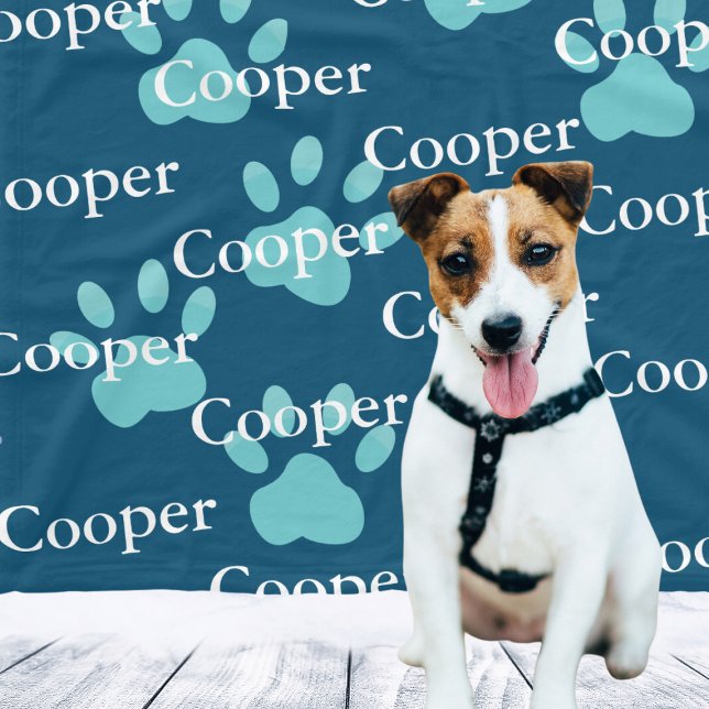 Manta Polar Pintura Imprime el nombre del perro azul personali (Paw Prints Blue Personalized Dog Name Fleece Blanket
)