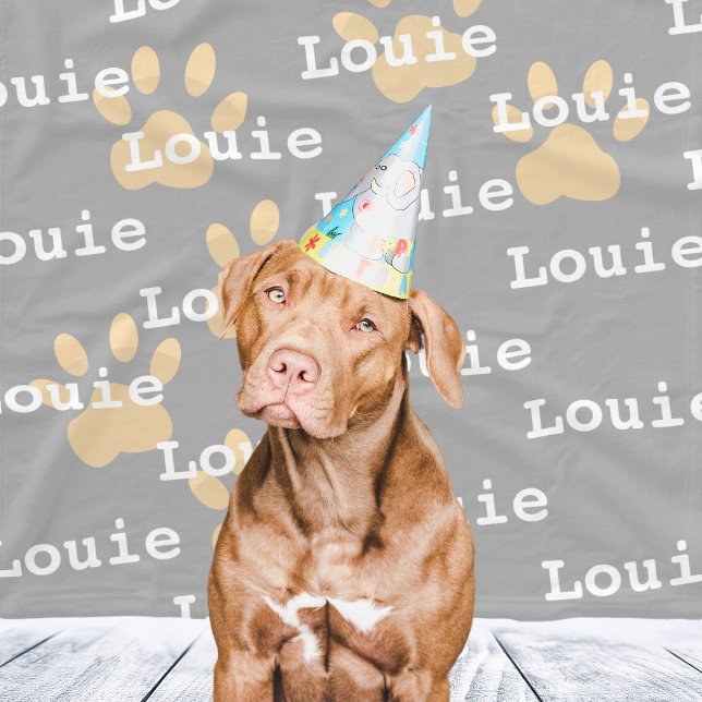 Manta Polar Pintura Imprime el nombre del perro personalizado  (Paw Prints Gray Yellow Personalized Dog Name Fleece Blanket
)