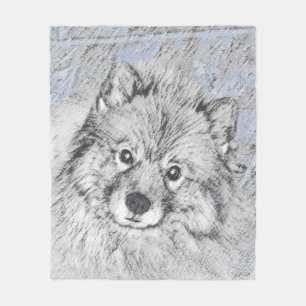 Manta Polar Pintura Keeshond Beth - Arte Perro Original.
