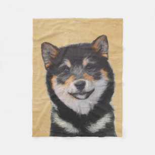 Manta Polar Pintura Shiba Inu (Negro y Tan) - Arte de perro